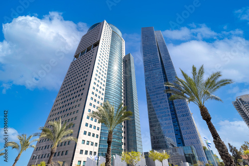 Israel, Tel Aviv financial business district skyline includes shopping malls and high tech offices. © eskystudio