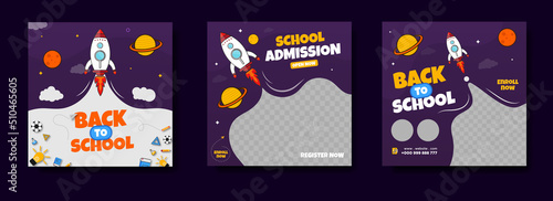 Back to school social media post with rocketship