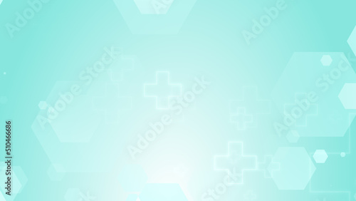 Abstract hexagon cross geometric blue green pattern medical background.