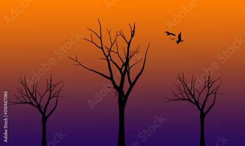 vector image representing plants in a sunset