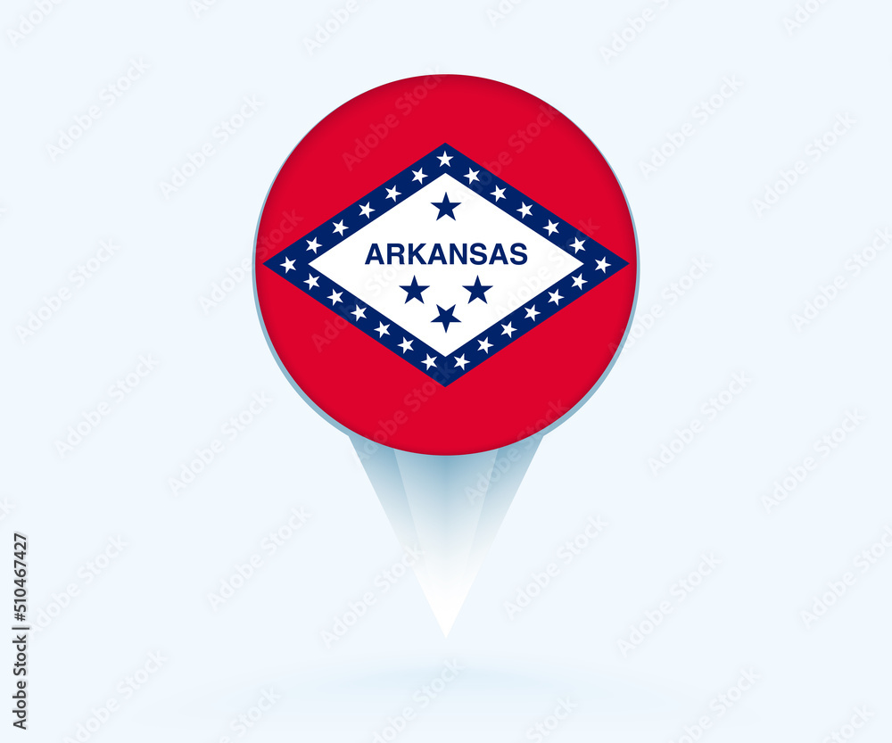 Map pointer with flag of Arkansas.