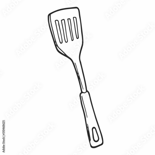 Spatula. Kitchenware sketch. Doodle line vector kitchen utensil and tool. Cutlery