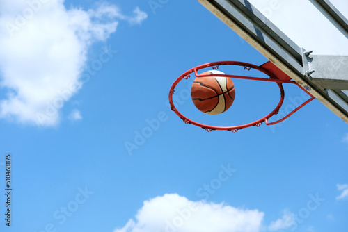basketball in hoop - scoring points in game photo