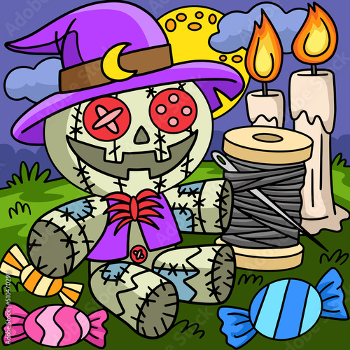 Voodoo Doll Halloween Colored Cartoon Illustration