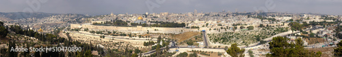 Panorama of old Jerusalem, Mount of Olives and Kidron Valley photo