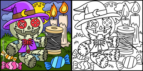 Voodoo Doll Coloring Page Colored Illustration