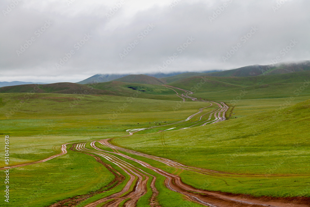 Multi-lane dirt road in Mongolia