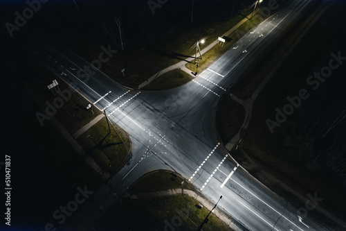 road intersection at night aerial view