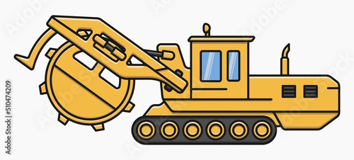wheel trencher construction machine vector flat illustration