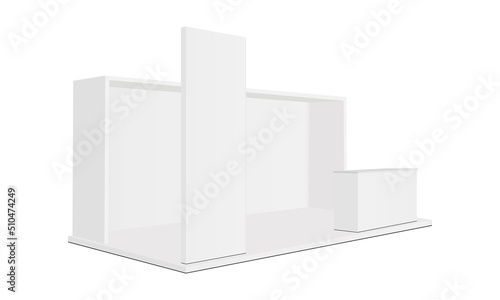 Blank Trade Show Booth Mockup, Side View, Isolated on White Background. Vector Illustration