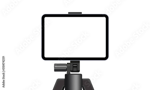 Tablet Computer With Blank Screen On Holder Mockup, Front View. Vector Illustration