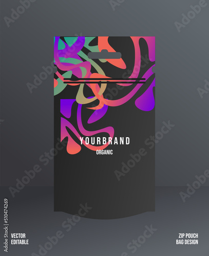 Packaging pattern with zip pouch bag mockup. Vector ornament template editable. Modern and elegant with black. Great for food, drinks and other package. Can be used for background and wallpaper.