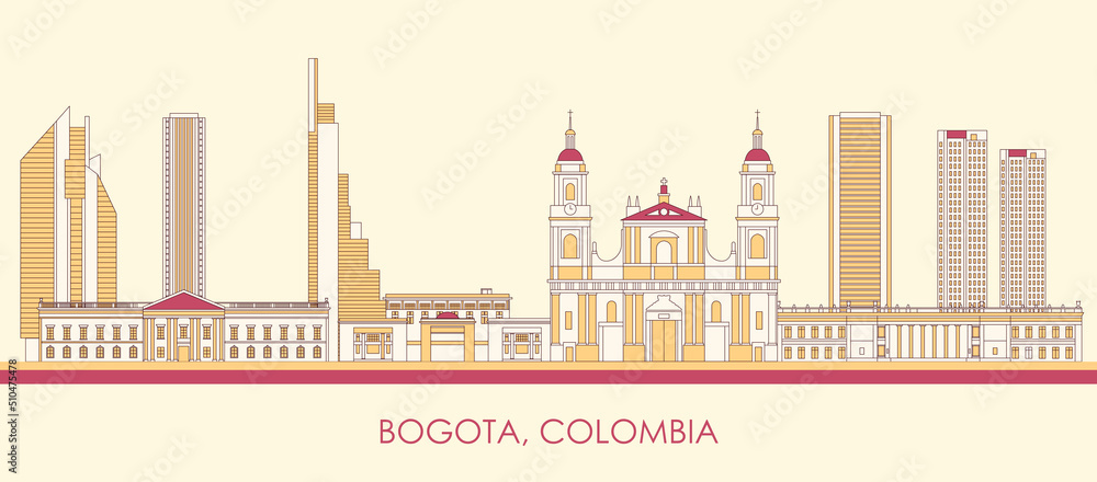 Cartoon Skyline panorama of city of Bogota , Colombia - vector illustration
