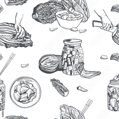 Kimchi. Korean cuisine. Vector pattern