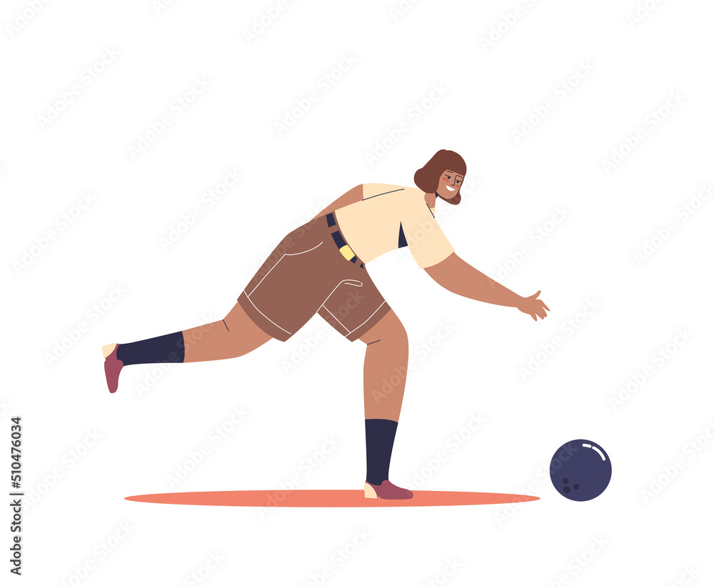 Active girl play bowling. Young woman enjoy indoor activity at bowling club throwing ball Active girl play bowling. Young woman enjoy indoor activity at bowling club throwing ball