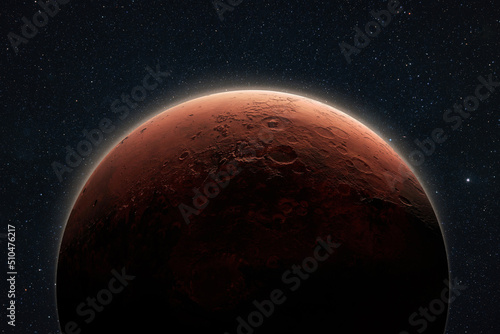 Fototapeta Naklejka Na Ścianę i Meble -  Amazing red planet Mars in deep stellar space. Journey to Mars Concept