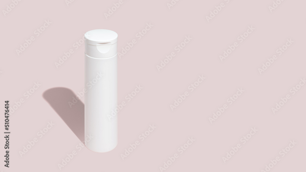 Blank white cosmetic tube for toner on pink background. Mock up.