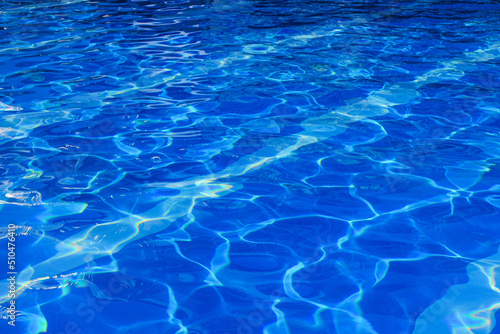 Pattern in swimming pool background. Beautiful Blue pool reflecting the sun ripples. Textured water background.