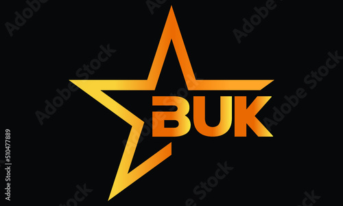 BUK golden luxury star icon three letter logo design vector template. royal logo | luxury logo | jewelry logo | premium logo | iconic logo | Victoria logo |