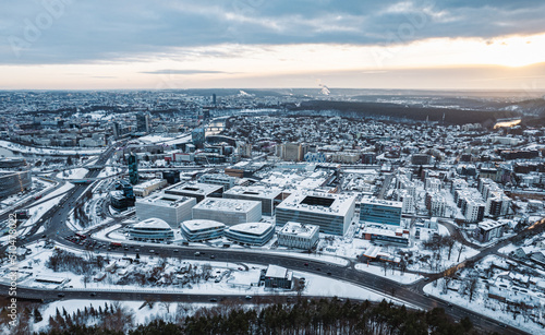 European capital city aerial view winter