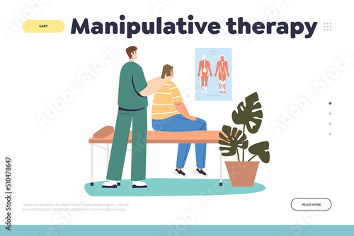 Manipulative therapy concept of landing page with male chiropractor make rehabilitation massage photo