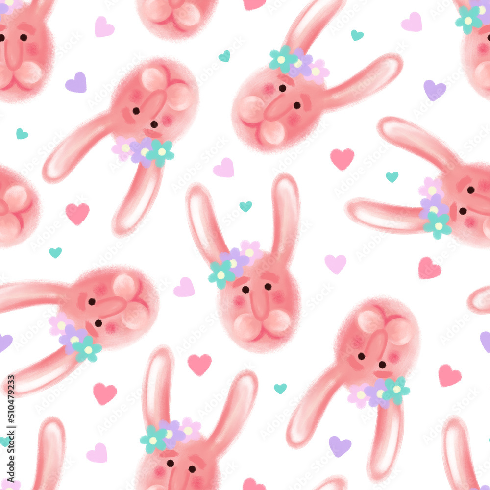 Obraz premium seamless pattern with cute rabbit faces and hearts. rabbit seamless background 
