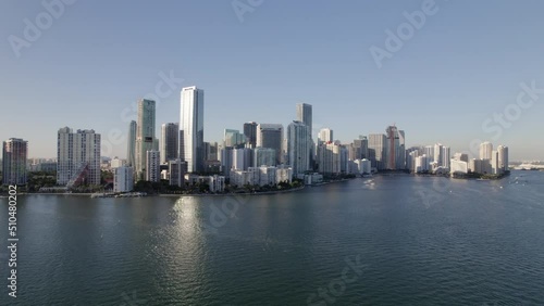 Wallpaper Mural Aerial Beautiful Shot Of Towers Against Clear Sky, Drone Panning Over Sea In City - Miami, Florida Torontodigital.ca