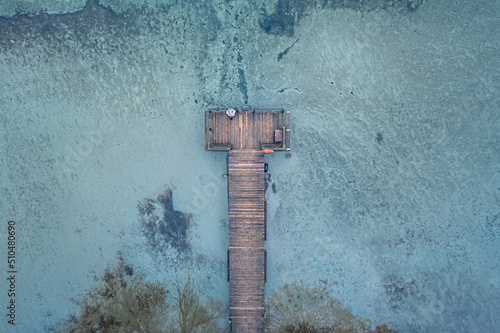 Aerial perspective of bridge over lake Alausas in Sudeikiai village	 photo