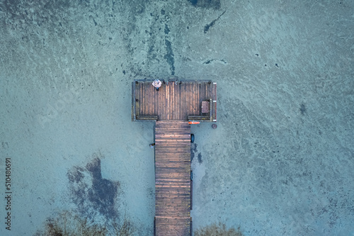 Aerial perspective of bridge over lake Alausas in Sudeikiai village	 photo