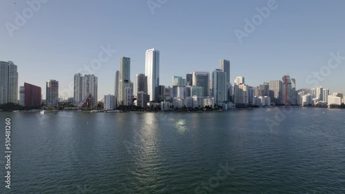 Wallpaper Mural Aerial Shot Of Residential Towers Against Clear Sky, Drone Flying Upwards Over Sea On Sunny Day - Miami, Florida Torontodigital.ca