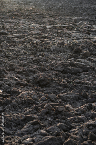 Plowed agricultural field for sowing. The process of preparing the soil before planting cereals, legumes, nightshade crops. Farming and food industry © subjob