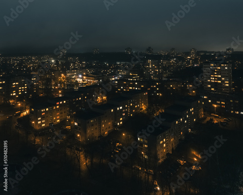 night aerial view of the city in europe