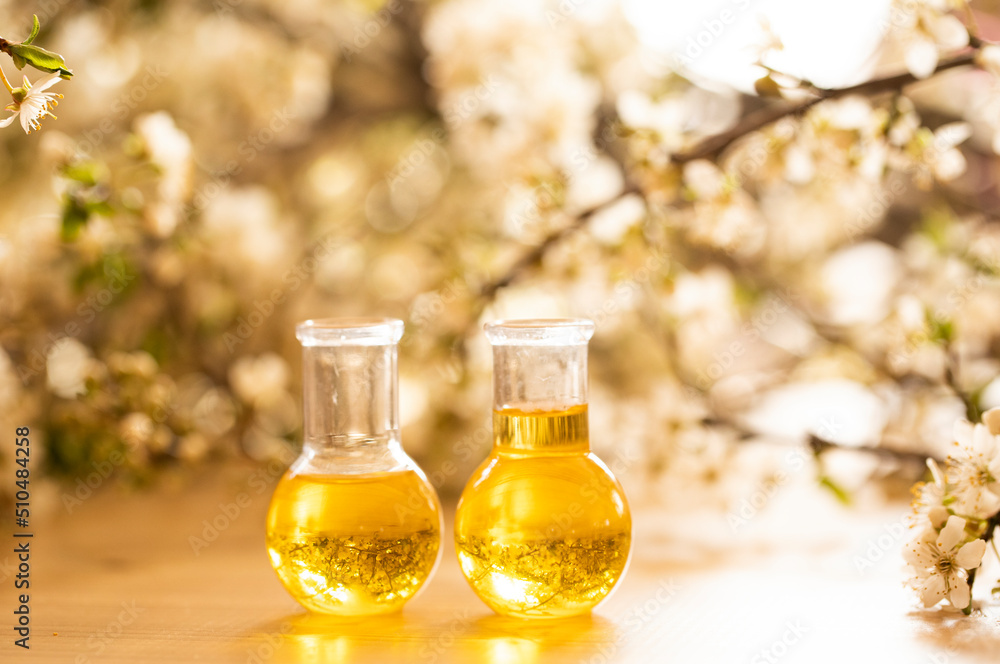 Oil bottle. Spa concept. Oil. Wellness. Wooden table. Aroma. Background Oil bottle. Spa concept. Oil. Wellness. Wooden table. Aroma. Background
