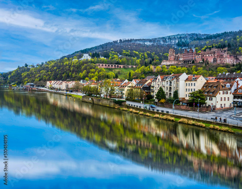 Heidelberg river side town and palace during a summer day in Germany