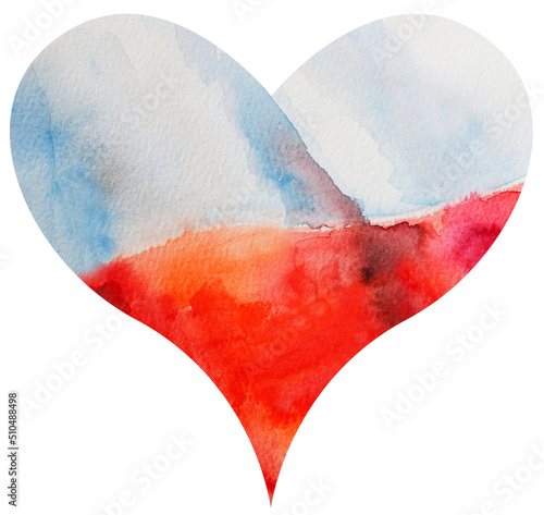 Heart with polish flag painted in watercolor. Yellow and blue. Poland with love