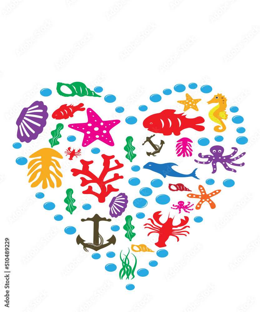 sea heart svg, Ocean Life SVG, Ocean Animal SVG, Under the Sea SVG, corals and sea weeds svg, Plants, sea turtle svg, under the sea svg
