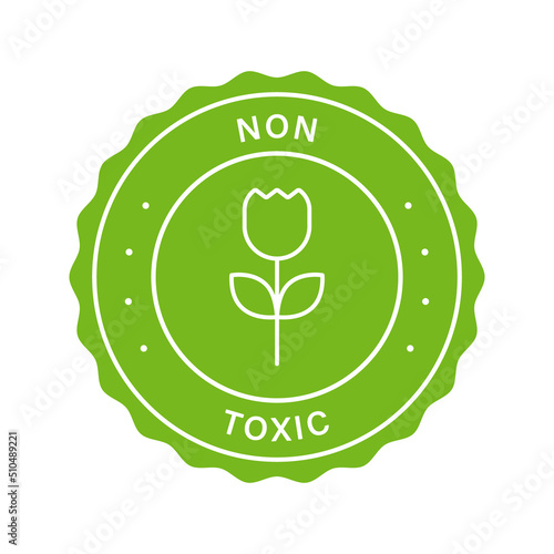 No Toxin Chemical Safety Product Stamp. Non Toxic Guarantee Green Label. Ecology Clean Bottle Sticker. Organic Safe Nontoxic Symbol. Non Toxic Sign. Free Toxic Logo. Isolated Vector Illustration
