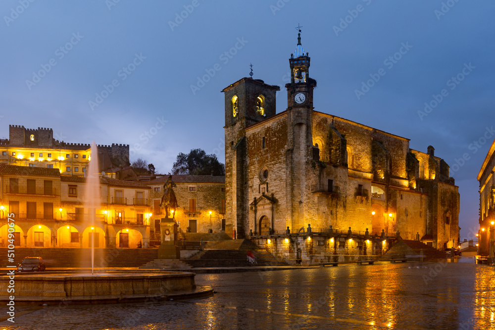 Picturesque view of Spanish old town of Trujillo at evening