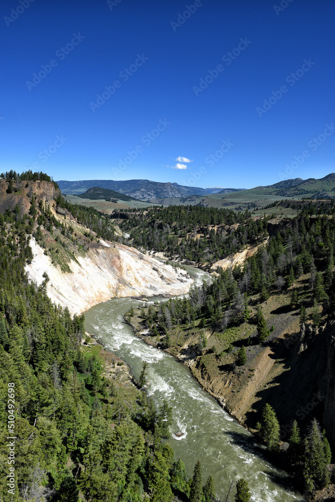 The Grand Canyon of the Yellowstone. The canyon is approximately 24 miles long, between 800 and 1,200 feet deep.