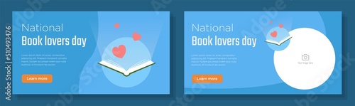 International book lover day 2022 online banner template set, book reading hobby celebration advertisement, horizontal ad, e-reader webpage, novel story creative brochure, isolated on background