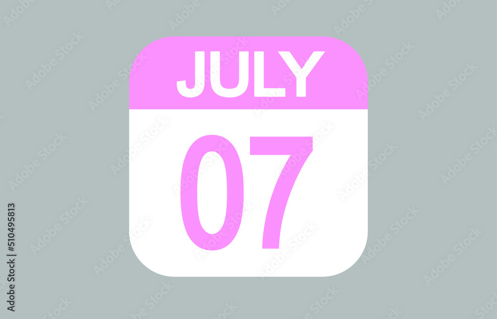 July day 7 calendar date icon. Calendar template for July days in pink. July day 7 calendar date icon. Calendar template for July days in pink.