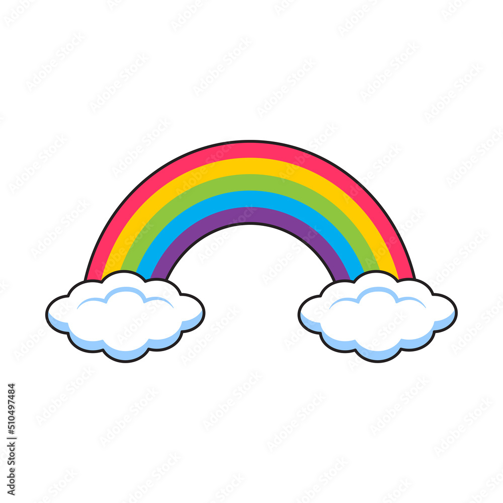 Vector cute illustration of a rainbow and two clouds on a white background Vector cute illustration of a rainbow and two clouds on a white background