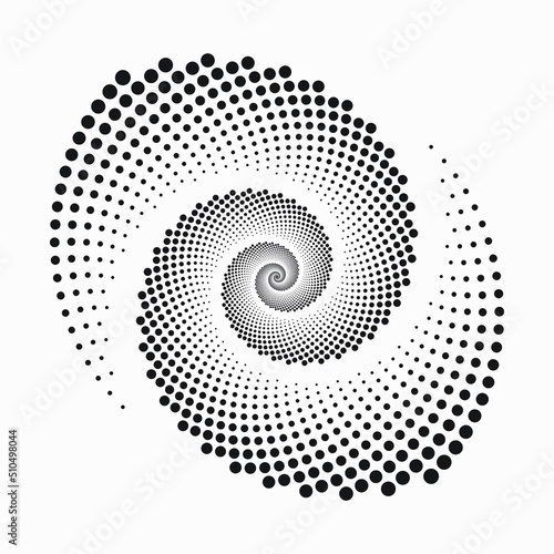 Circle halftone spiral background. dots abstract concentric circle. spiral, swirl, twirl element. Circular and radial dots helix. Segmented circle with rotation.