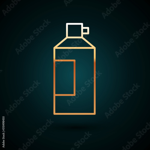 Gold line Whipped cream in an aerosol can icon isolated on dark blue background. Sweet dairy product. Milk product and sweet symbol. Vector