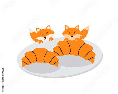 Fototapeta Naklejka Na Ścianę i Meble -  cute fox with croissant clipart for digital printing or shirt