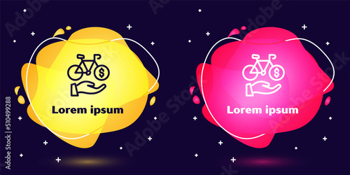Set line Bicycle rental mobile app icon isolated on blue background. Smart service for rent bicycles in the city. Mobile app for sharing system. Abstract banner with liquid shapes. Vector