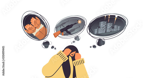 tired depressed woman experiencing horror of war in Ukraine girl feeling desperate mental health diseases depression