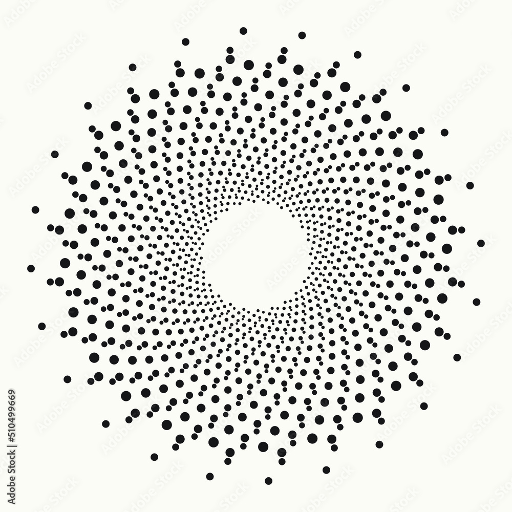 Halftone swirl pattern background. Vector dots texture retro. Abstract concentric dotted backdrop, texture, element as a design object.