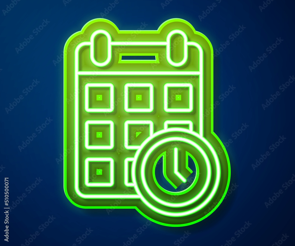 Glowing neon line Carton cardboard box and fast time delivery icon isolated on blue background. Box, package, parcel sign. Delivery and packaging. Vector Glowing neon line Carton cardboard box and fast time delivery icon isolated on blue background. Box, package, parcel sign. Delivery and packaging. Vector