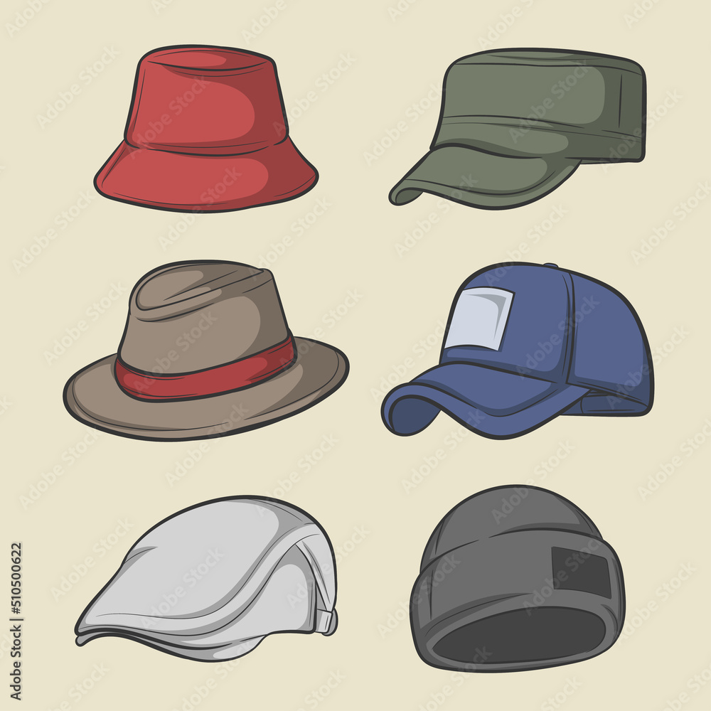 Vector set of man hats. Illustration
